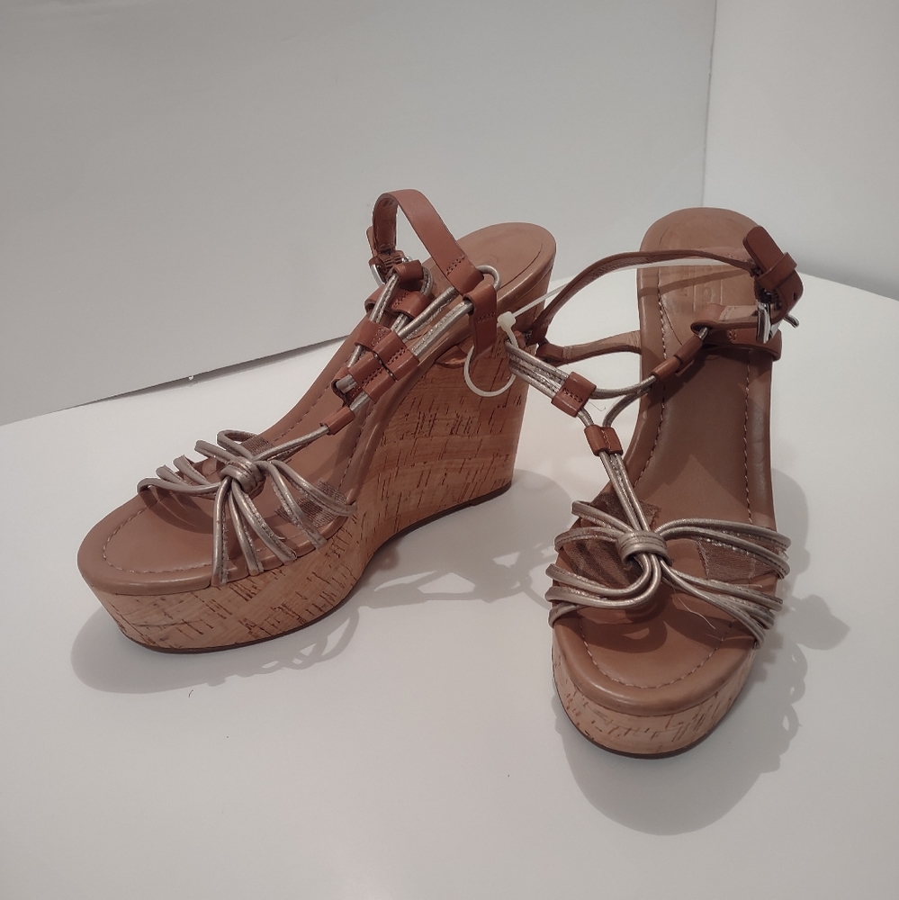 Coach Tan and Silver Wedge Sandals